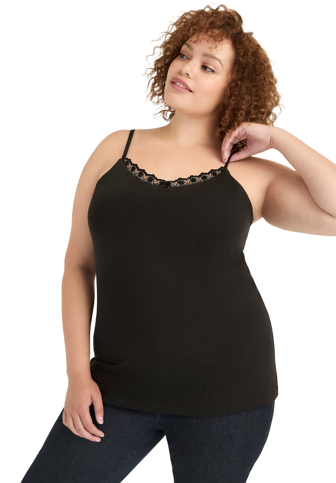 Plus Size Women's Lace-Trim Bra Cami by June & Vie in Black (Size 22/24)