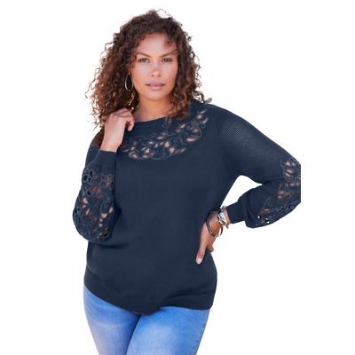 Plus Size Women's Cutout Pullover Sweater by Roaman's in Navy (Size 18/20)