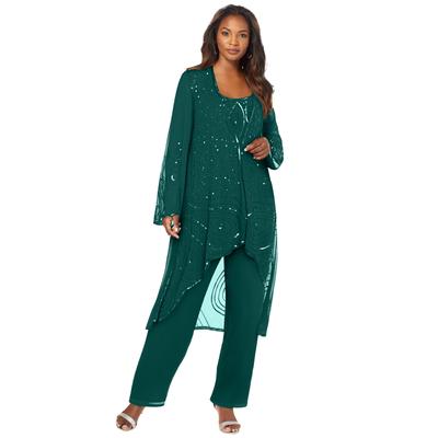 Plus Size Women's Beaded Pant Set by Roaman's in Emerald Green (Size 28 W)