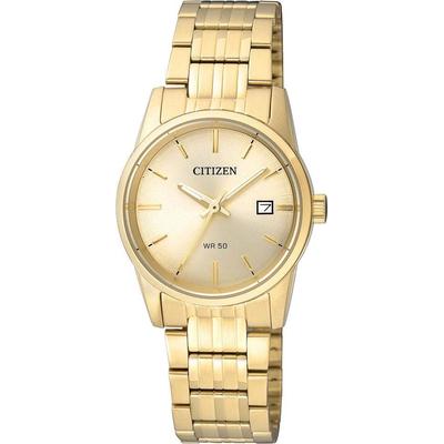 Quarzuhr CITIZEN, gold (goldfarben), Armbanduhren, Damen, Armbanduhr, Damenuhr, Edelstahlarmband, Datum Image