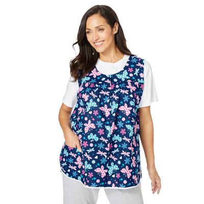 Plus Size Women's Snap-Front Apron by Only Necessities in Evening Blue Butterflies (Size 34/36)