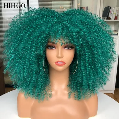 Short Wigs Afro Hair Kinky Curly Wigs With Bangs For Black Women Cosplay Lolita Blonde Wig Synthetic