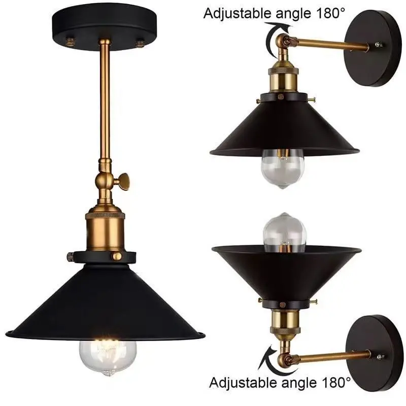 Wandleuchte im ländlichen Retro-Industriestil im amerikanischen Stil, Nachttischlampe aus Eisen, Treppe, kleine schwarze Regenschirm-Wandlampe aus Eisen