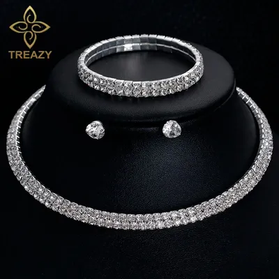 TREAZY Klassische Strass Kristall Halsband Halskette Ohrringe und Armband Afrikanische Hochzeit