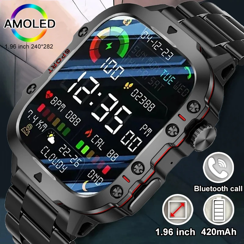Militär Outdoor GPS Sport Erwachsene Smart Uhr Männer 1,96 zoll Herzfrequenz Blut Sauerstoff Wasserdichte Bluetooth Anruf SmartWatches Herren Image