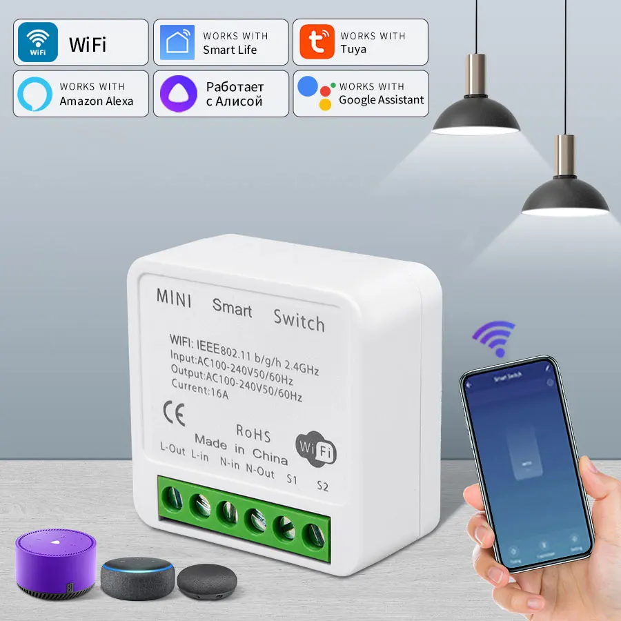 16A 20A Mini WiFi Smart Switche Auto Modul RF 433Mhz Tuya Smart Leben APP 2-weg Steuerung Alice Alexa google Home Sprachsteuerung Image