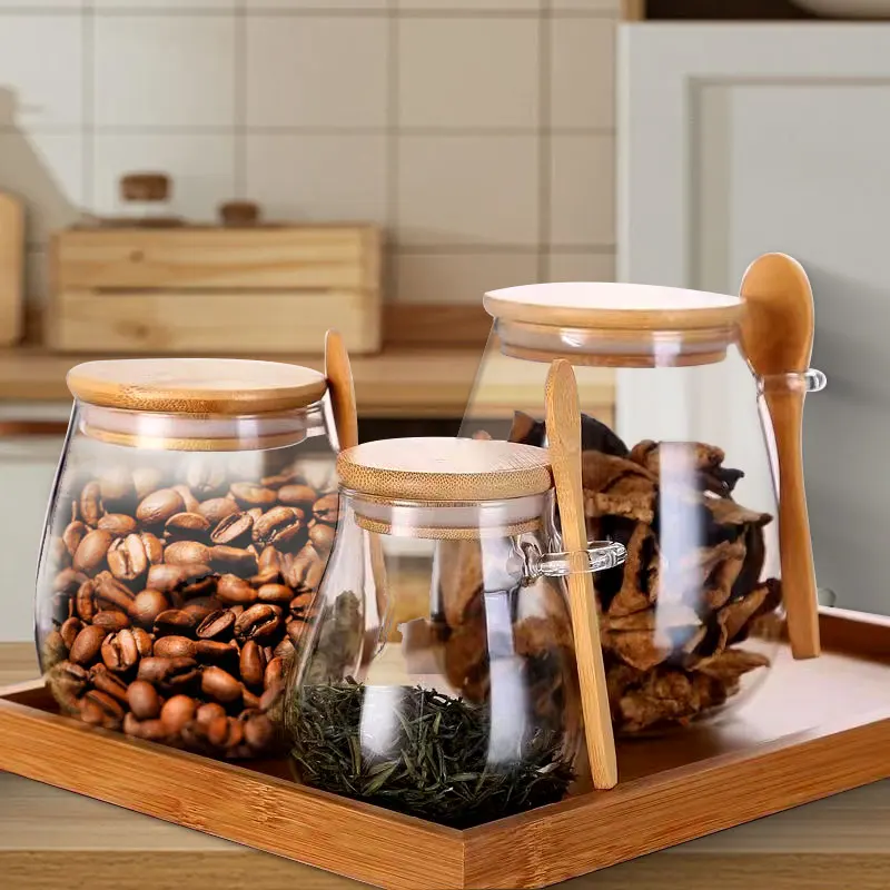 Barattolo di vetro sigillato da 34 once con cucchiaio e coperchio Barattolo di spezie trasparente Piccolo contenitore per alimenti Barattolo di zucchero Barattolo di tè Barattolo di caffè da cucina