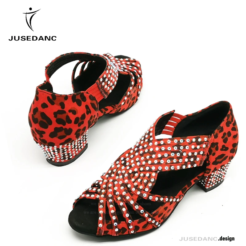 Dance Shoes For Girls Sexy Dance Shoes Latin Dance Shoes Woman Waltz Shoes Samba Shoes Middle Heel Rhinestone JuseDanc