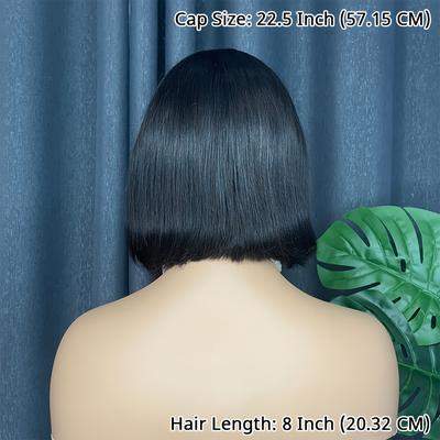 Straight Short Bob Human Hair Wigs With Bangs Brazilian Remy Hair Black Full Machine Made Glueless Wigs With Fringe 180% Density Wigs For Women Human Hair