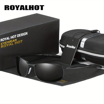 TEMU Royalhot Men's Polarized Sports Fashion Glasses - Stylish Metal & Acetate Frame, Tac Lens For Clarity, Uv Protection, Ideal For Driving & Outdoor Activities, Includes Mesh Case & Black Pouch Image