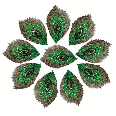 TEMU 10pcs Sequin Embroidery Patches, Green & Blue, 3.94x2. - Sewing & Knitting Supplies Image