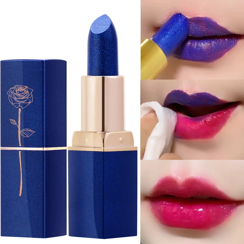 Blue Rose Lipstick Makeup Temperature Color Changing Lipstick Velvet Matte Moisturizing Waterproof Non-stick Cup Shiny Lipstick