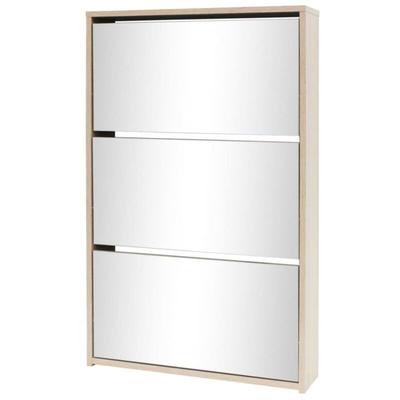Schuhschrank mit 3 Fächern Spiegel Eiche-Optik 63x17x102,5 cm Vidaxl Image