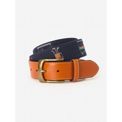J.McLaughlin Men's Needlepoint Belt in Golf Navy, Size 36 | Cotton/Leather