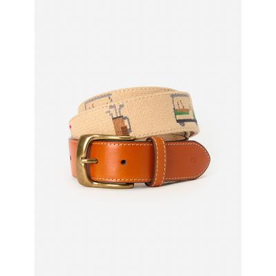 J.McLaughlin Men's Needlepoint Belt in Golf Khaki, Size 34 | Cotton/Leather