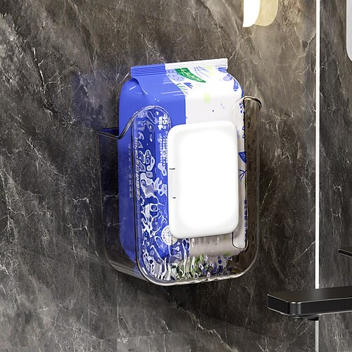 An der Wand montierte Taschentuchbox, Aufbewahrungsbox für Küchentücher, selbstklebender Toilettenpapierhalter zur Wandmontage ohne Stanzen Image