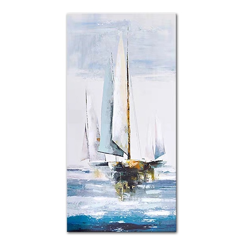 Mintura handgefertigte Bootslandschafts-Ölgemälde auf Leinwand, Wandkunst, Dekoration, modernes abstraktes Bild für Wohnkultur, gerolltes, rahmenloses, ungedehntes Gemälde Image