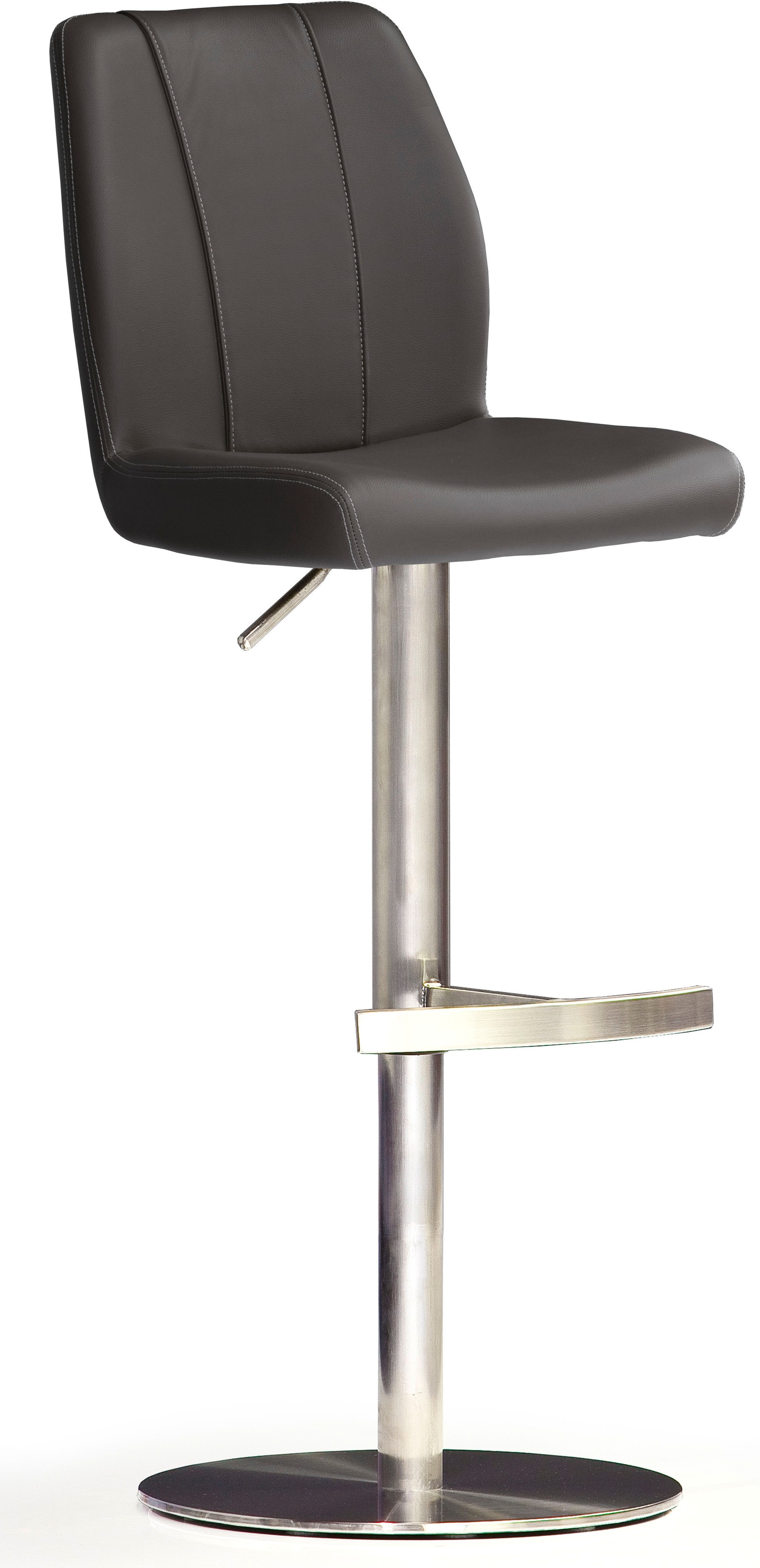 Bistrostuhl MCA FURNITURE "BARBECOOL Barhocker Bistrostuhl Tresenhocker", schwarz (schwarz, edelstahl gebürstet), B:42cm H:89cm T:52cm, Kunstleder, Stühle, Bistrostuhl, mit Rückenlehne,Bodenplatte rund, 360 drehbar, Sitzhöhe von 56-81 cm