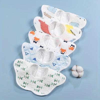 5pcs Soft Cotton Feeding Bibs, Waterproof Cartoon ...