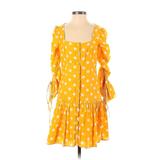 Nicholas Casual Dress Square 3/4 Sleeve: Yellow Polka Dots Dresses - Women's Size 2