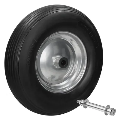 ECD Germany Schubkarrenrad Reifen mit Achse PU 4.80/4.00-8 Ø 390 mm Vollgummi Ersatzrad Image