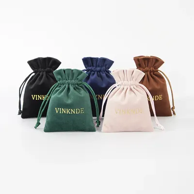 100pcs Custom Logo Velvet Jewelry Organizer Gift Small Bag Touching Plush Drawstring Packaging