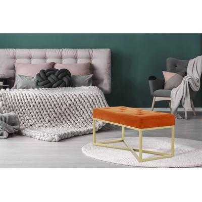 Hockerbank KAYOOM "Cameron 125, glamouröses Design, glänzenden Metallfüßen, in Samt-Look", orange (orange, gold), B:90cm H:40cm T:40cm, Bezug:Polyester (Samt) Korpus:MDF, Sperrholz Gestell:Eisen, Hocker, bequem, elegant, mit Zierknöpfen, Gold-coated... Image