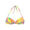 Push-Up-Bikini-Top S.OLIVER "Mallorca", Damen, Gr. 34, Cup C, gelb (gelb, bedruckt), Recycling-Polyamid, bedruckt, Bikini-Oberteile, in Wickeloptik