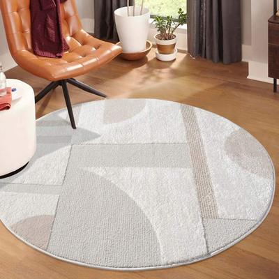 Teppich CARPET CITY "LOUNGE 9992", beige (creme), H:15mm Ø:200cm, Obermaterial: 100% Polyester, Teppiche, Kurzflor-Teppich Modern, Hoch-Tief-Struktur, Wohnzimmer, Schlafzimmer Image
