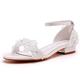 FGRID Women Chunky Low Heels Wedding Sandals, Sexy Peep Toe White Lace Floral Flats Bridal Sandals, Summer Satin Ankle Buckle Dolly Dress Sandals,Ivory,4 UK