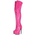 WECCTYA Womens Fetish Mens Thigh High Over The Knee Stretch Leather Boot Shoes Size 34-45 (Rose Red 40 EU)