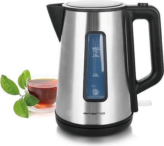 Emerio Wasserkocher 1,7 L – 2200 W – Cool Touch – Automatische Abschaltung – Edelstahl/Schwarz – WK-122829 Image