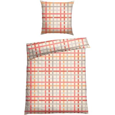 Bettwäsche SCHIESSER "Luiza aus weicher Baumwolle mit hübschem Karomuster", orange (apricot), B/L: 135cm x 200cm, , Renforcé, B/L: 80cm x 80cm, Renforcu00e9, Obermaterial: 100% Baumwolle, Bettwäsche, MADE IN GREEN by OEKO-TEX Image