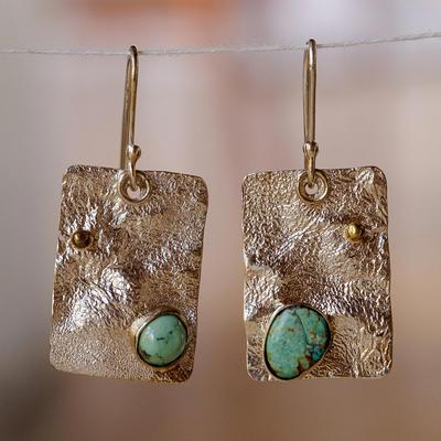 'Textured Rectangle-Shaped Natural Turquoise Dangle Earrings'