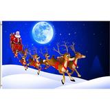 Christmas Santa Claus With Sleigh Deer Bell Snow Winter Moon 4x6 Feet Flag Polyester Double Stitched with Brass Grommets 4 X 6 Ft Flag for Outdoor Indoor Decor