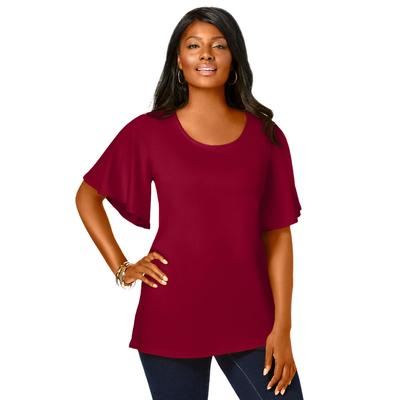 Plus Size Women's Stretch Knit Flutter Sleeve Tunic by Jessica London in Rich Burgundy (Size S)