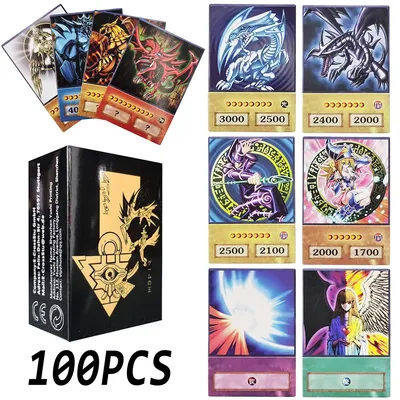 100 Stück Yu-Gi-Oh Anime-Stil Karten Blaue Augen Dunkler Magier Exodia Obelisk Slifer Ra Yugioh DM Klassische Proxy DIY Karte Kinder Geschenk Image
