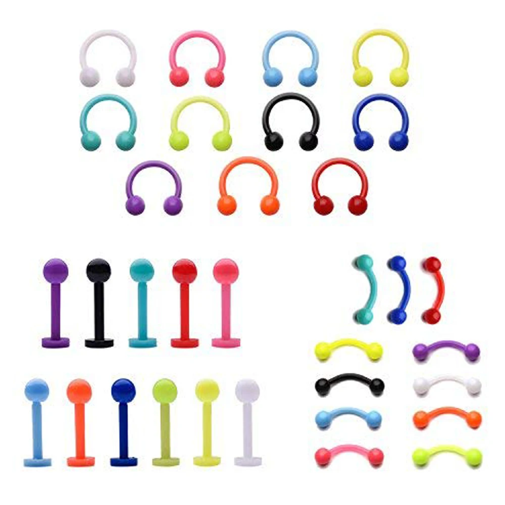 16G flexible bunte gebogene Langhantel-Piercing-Halterung aus Kunststoff, Lippenringe, Labret-Bolzen, klarer Clicker, Hufeisen-Langhantel, Tragus Dait Image