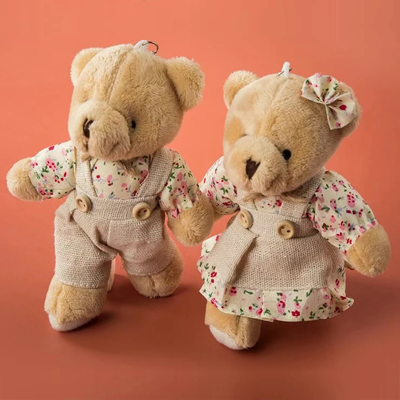Landhausstil Leinen Teddybär Schlüsselanhänger Frauen Mädchen Paar Kaninchen Schlüsselanhänger auf Tasche Auto Schmuckstück Hochzeit Party Baby Dusche Spielzeug Geschenk Image