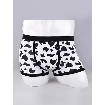 Herren-Sport-Boxershorts, Unterwäsche, schwarze Unterhose, Cartoon-Kuh-Druck, lüften, modisch, Fitness, lässig, bequem, L, XL, XXL Image