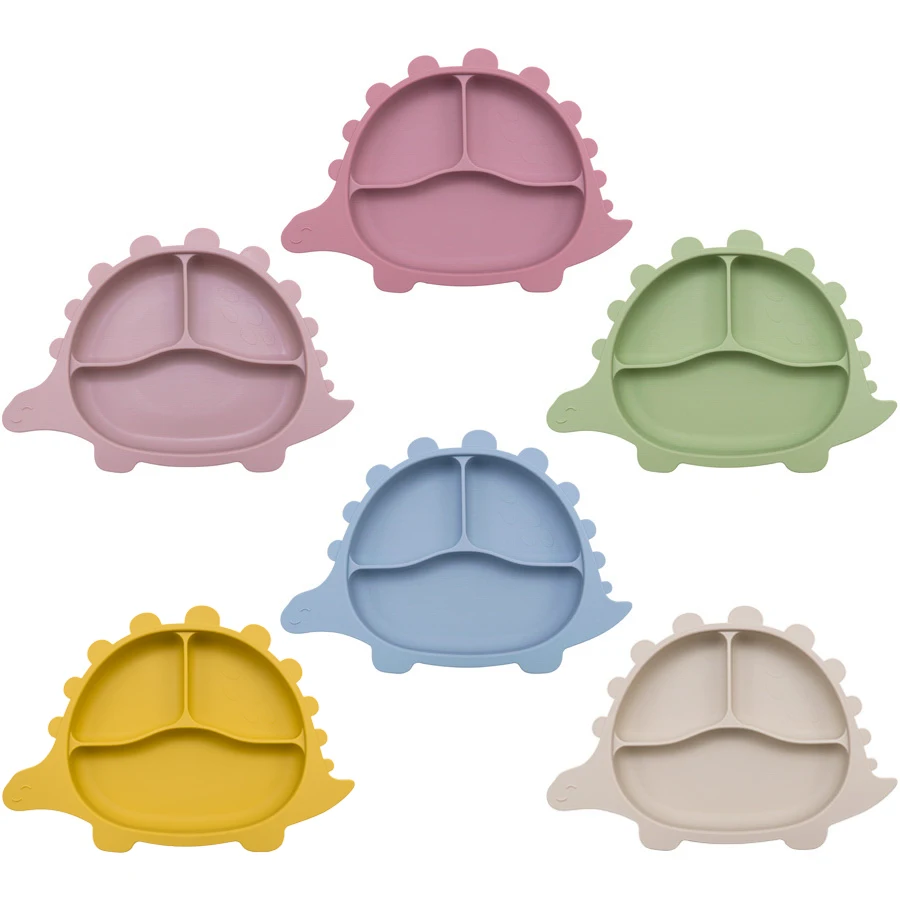 1pc bpa kostenlos Dinosaurier Kinder Geschirr Saug platten Silikon Baby Fütterung Essteller für Kleinkinder Trainings schüssel Baby Zeug Image