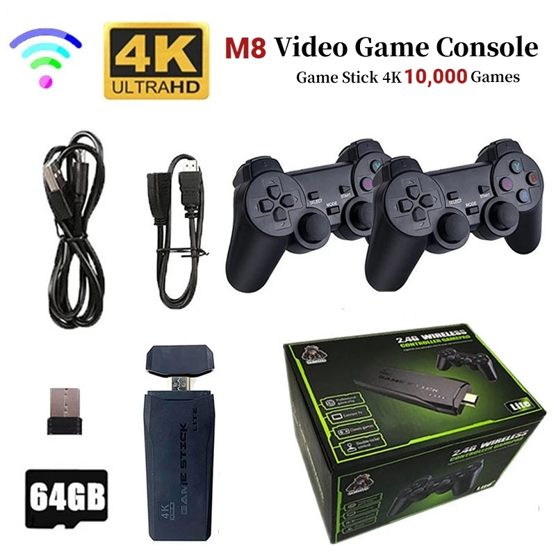 Videospiel sticks 4k m8 Konsole 64g Doppel Wireless Controller Game Stick 10000 Spiele 32GB Retro-Spiele für ps1 gba Drops hipping