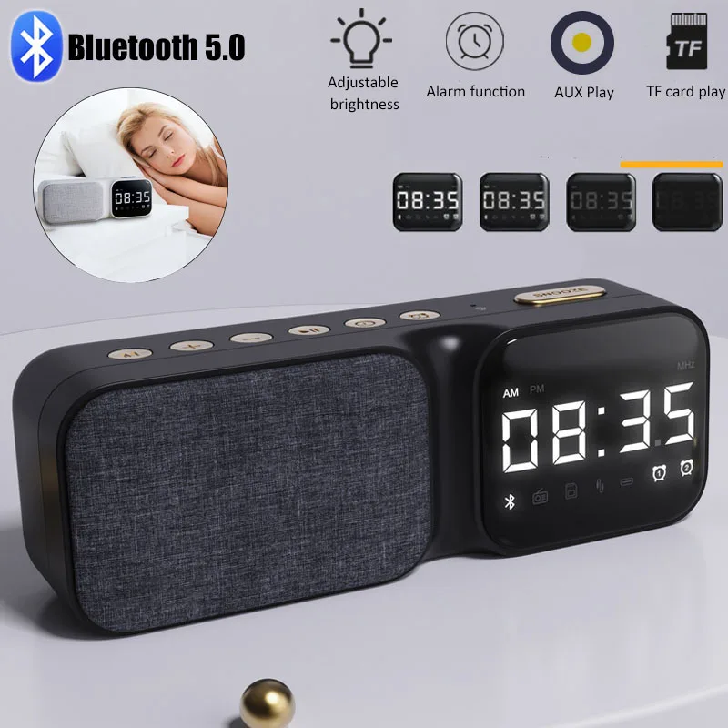 Tragbares Radio FM Radio Empfänger Bluetooth Stereo Lautsprecher Desktop Wecker mit LED-Display Unterstützung Hand-Free Aux/TF Kartenspiel Image