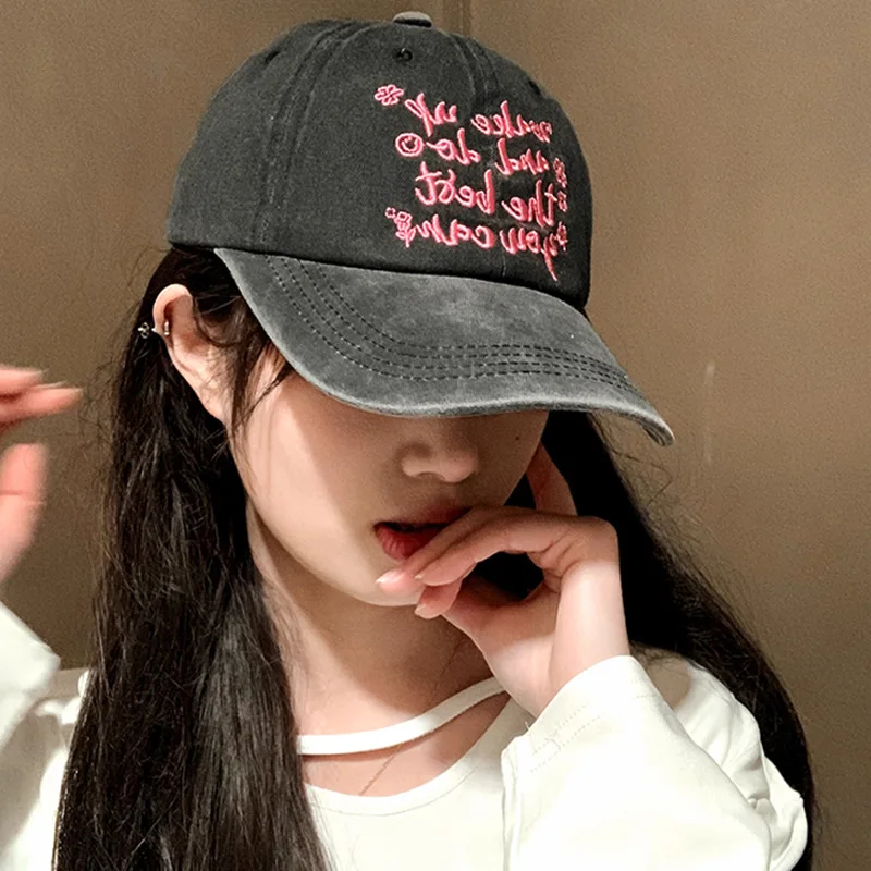 Damen-Baseballmütze aus gewaschener Baumwolle, Stickerei-Buchstaben, Snapback-Schirmmütze für Damen und Mädchen, JK, koreanische Y2K-Sonnenblenden im Freien Image