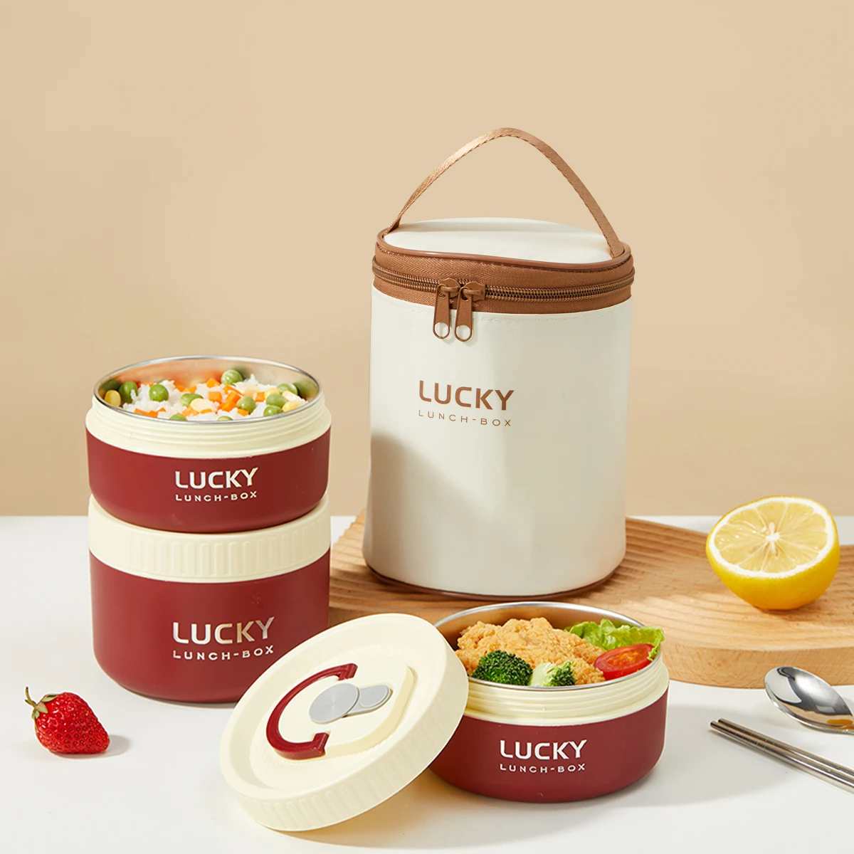WORTHBUY Lunch Box sigillato Bento Box isolato in acciaio inossidabile 304 contenitore per alimenti termico a prova di perdite portatile barattolo per zuppa a microonde