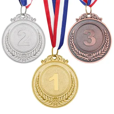 3 Pcs Set Metal Award Medals with Neck Ribbon Gold Silver Bronze Style for Sports Academics or Any