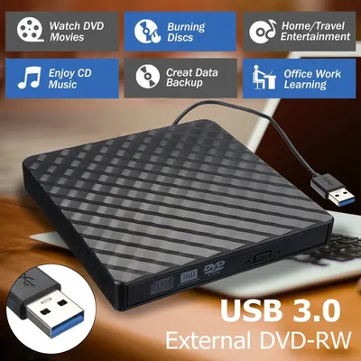 2in1 USB3.0 TypeC Slim External DVD RW CD Writer Drive Burner Reader Player Optical Drives For