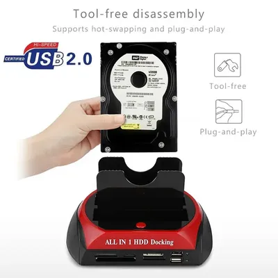 USB 2.0 to IDE SATA Hard Disk OTB Cloning Dock All in One HDD Docking Station Dual Bay 2.5 Inch 3.5