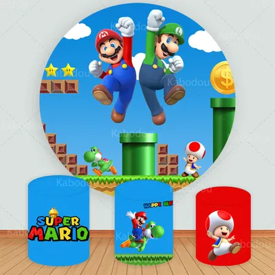 The Super Mario Bros Round Backdrop Boys Birthday Decoration Photography Background Cylinder Cover