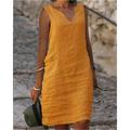 Damen Midikleid Baumwoll-Leinen-Kleider Freizeitkleid Baumwoll-Leinenkleid Shiftkleid Basic Lässig Urlaub Täglich Ausgehen Normale Passform Einfarbig Ärmellos V-Ausschnitt Gelb Rosa Blau Grün Sommer